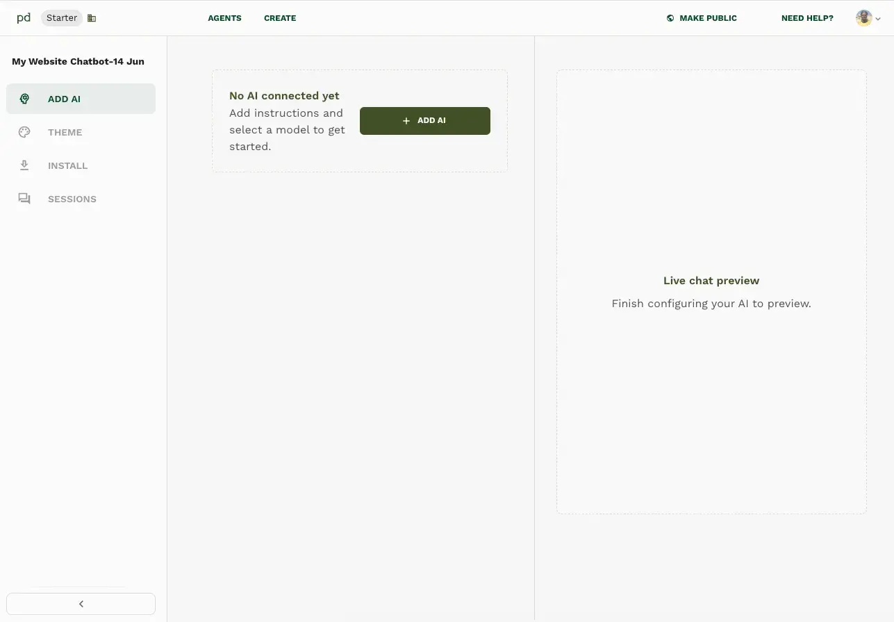 No AI connected setup screen
