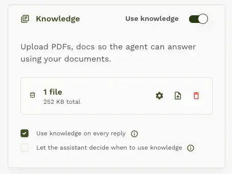 Knowledge card after adding a file